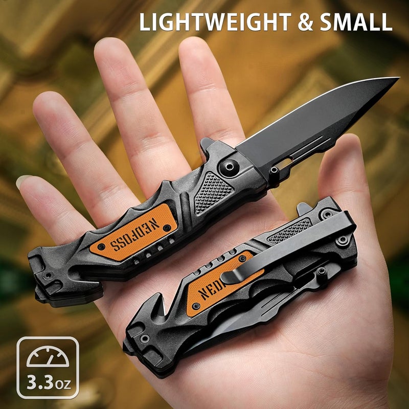 NedFoss Pocket Folding Knife DA75 Mini, 3 in 1 Pocket Knife for Men, 2.95 Inch Survival Knife with Liner-Lock Belt Clip, Seat Belt Cutter, Glass Breaker, Hunting knife for Camping Hiking - Image 4